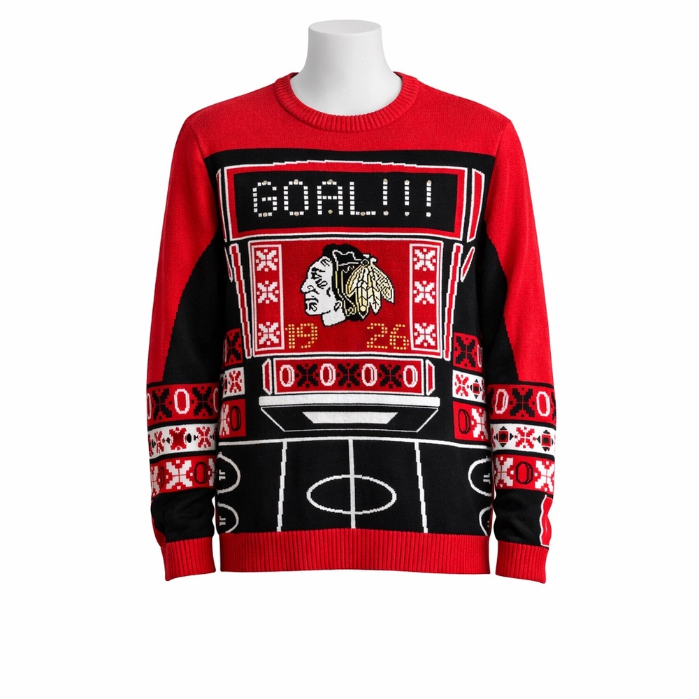 Size XL NHL Men’s Chicago Blackhawks Light Up Ugly Christmas Sweater Goal Hockey